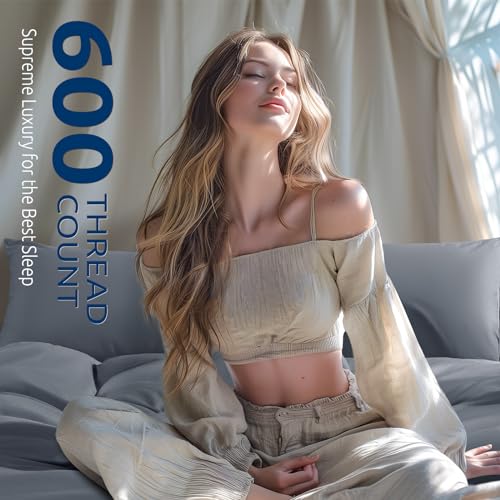 Shilucheng 100% Cotton California King Size Duvet Covers - 600 Thread Count, Luxury Sateen Weave Egyptian Cotton Comforter Cover with Zipper Closure,Hotel Bedding Duvet Covers 3 Piece (Dark Grey)