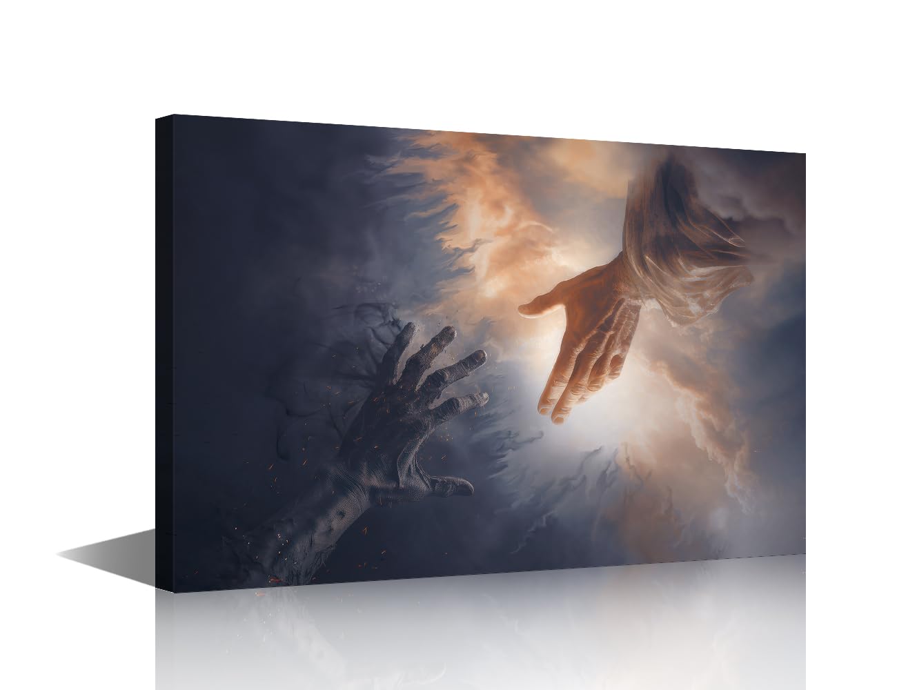 Hand of God Reaches Hand of Man Wall Art Jesus Christ Poster Prints on Canvas 1 Piece Christian Canvas Wall Decor Home Decoration for Living Room Office Bedroom Framed Ready to Hang (24''Wx 36''H) โ image 1