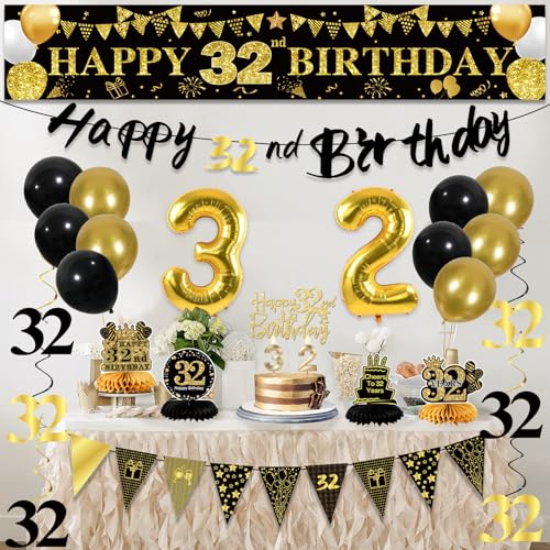 Image of 32nd Birthday Decorations for Men, Black Gold 32nd Party Decorations