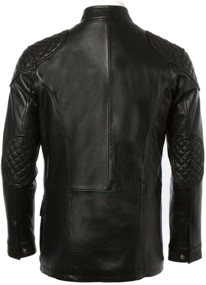 Storm Jacket Genuine Leather Flap Patch Pockets Dual Front Option Racing Jacket 3/4 Length for Men3