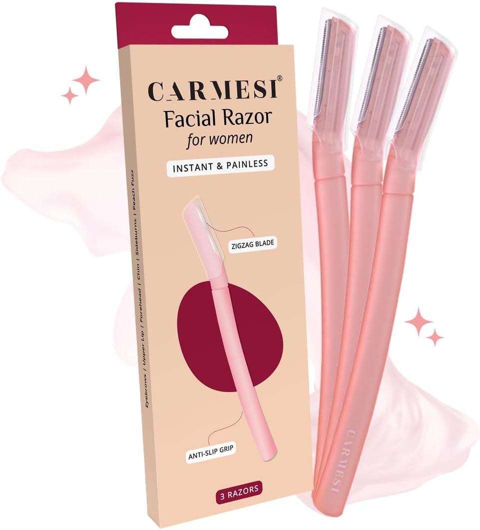 Carmesi Women's Facial Razor | Instant & Painless Hair Removal | Glowing Skin | Eyebrow, Upper Lip, Forehead, Peach Fuzz and Chin Souvenir | 3 Pack