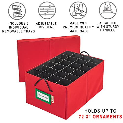 Holdn’ Storage Christmas Ornament Storage Container Box With Dividers - Stores Up To 72 - 3" Ornaments - Large Christmas Ball Storage Container Bins With 3 Removable Trays With Separators. #TOP1