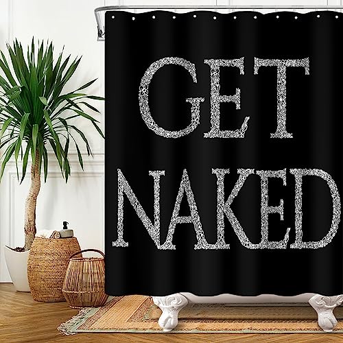 SDOTPMT 72x96 Inches Get Naked Shower Curtain Black Funny Cute Quotes Bath Curtain Decorative Aesthetic Letter Polyester Fabric Artistic Bathroom Curtain with Hooks - Image 3