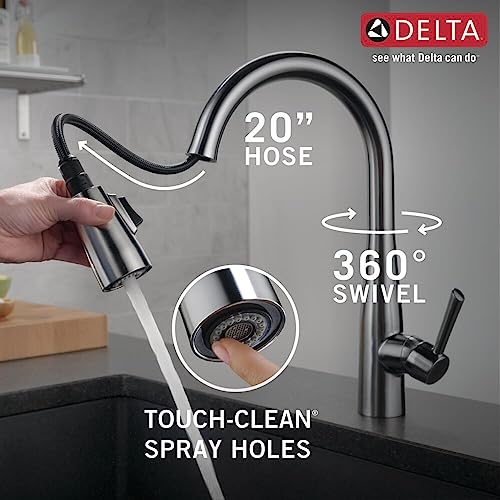 Delta Essa Brushed Nickel Kitchen Faucet with Pull Down Sprayer, Modern Single Hole Kitchen Sink Faucet, Single Handle, Arctic Stainless 9113-AR-DST