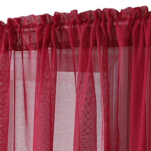 MIULEE 2 Panels Sheer Window Curtains Elegant Window Voile Panels/Drapes/Treatment for Bedroom Living Room 55" Wx110 L Rod Pocket Red - Image 4