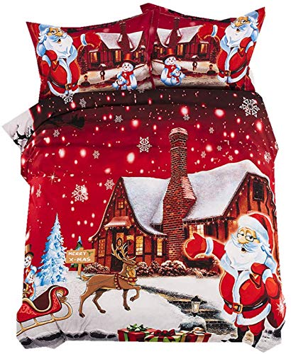 Juego de ropa de cama con impresión 3D, diseño de Papá Noel, multicolor de microfibra, para habitación de niños y adultos (K,220 x 240)