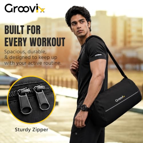 Image of Groovix Gym Bag for Women & Men, 17L Duffle Bag for Gym, Yoga, Cricket & Sports, Duffle Bags for Men, Gym Duffle Bags, Travel Bag, Branded Gym Bag