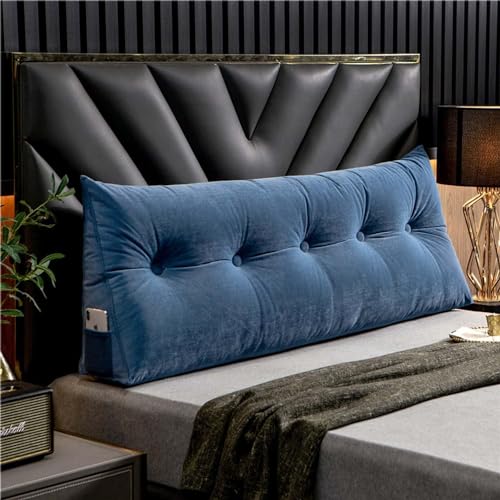 Luxury Headboard Pillow, Large Wedge Back Lumber Support Positioning Pillow With Pocket For Bed Sofa Tatami, Washable Daybed Triangle Bolster Cushion(80×50×20cm,Blue)