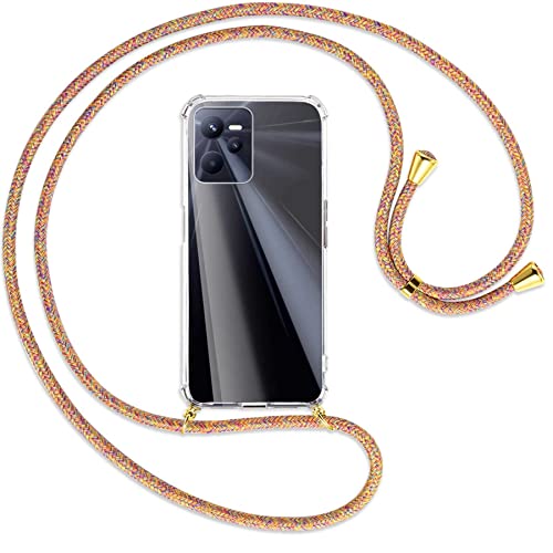 mtb more energy® Cadena para teléfono móvil compatible con Realme C35 (6,6 pulgadas) - Rainbow / Gold - Funda para smartphone para colgar - Carcasa de TPU antigolpes Cover