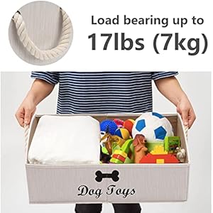 Geyecete Large Dog Toys Storage Bins-Foldable Fabric Trapezoid Organizer Boxes with Weave Rope Handle,Collapsible Basket for Shelves,Dog Apparel(Beige-Dog) Geyecete Large Dog Toys Storage Bins Foldable Fabric Trapezoid Organizer Boxes with Weave Rope HandleCollapsible Basket for ShelvesDog ApparelBeige Dog