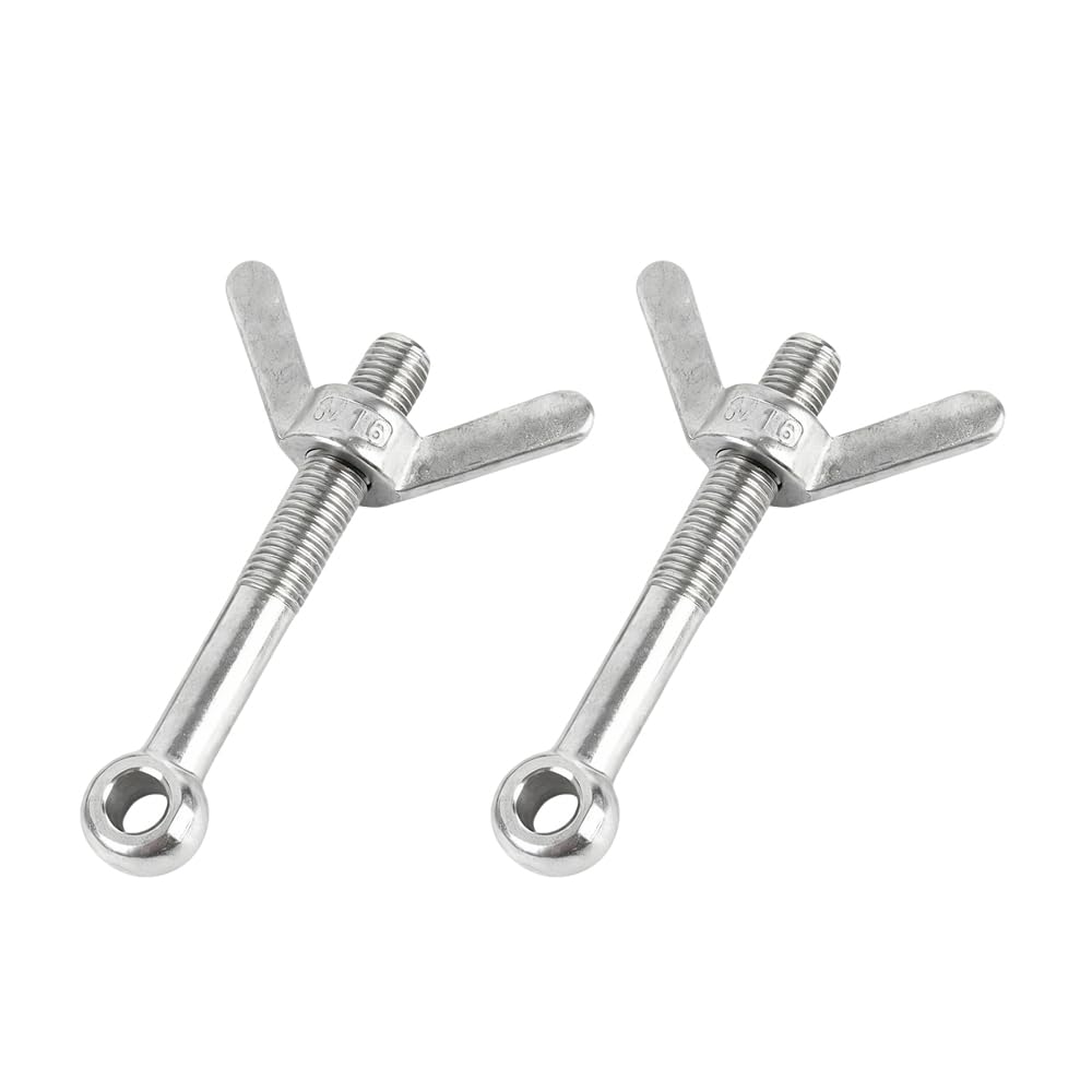 M6 x 70mm Stainless Steel Eye Bolt with Wing Nut, Union Bolt and Butterfly Nut Set for DIY Tools, 2 Sets