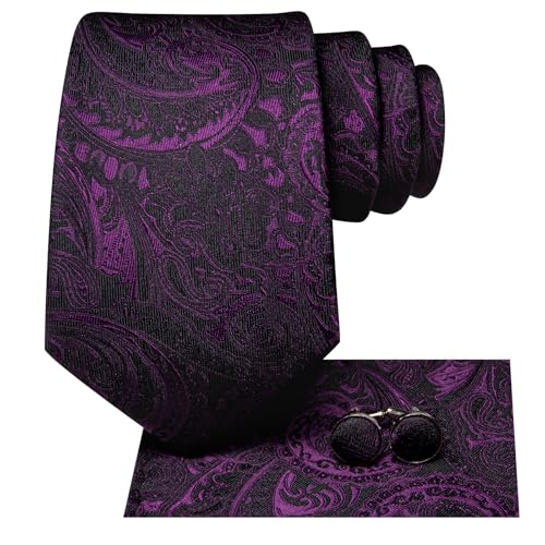 Image of Hi-Tie Men 63inches Tie Set Extra Long Necktie Paisley Tie Pocket Suqare Cufflinks Big and Tall Men Tie