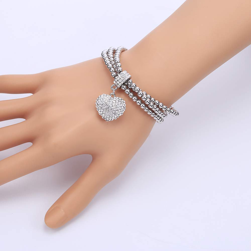 LLXYWJ Braccialetti Bracciale Donna da Donna Regalo per Ragazze 3 Pezzi/Set Perline con ciondoli in a Cuore Innamorato per Donne Regolabili