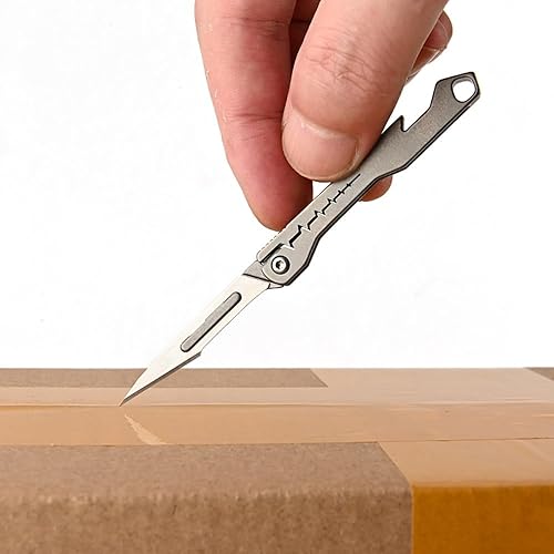 Miniatura 5 de Llavero de aleación de titanio, pequeño cuchillo de bolsillo plegable para mujeres y hombres con 10 cuchillas adicionales #11