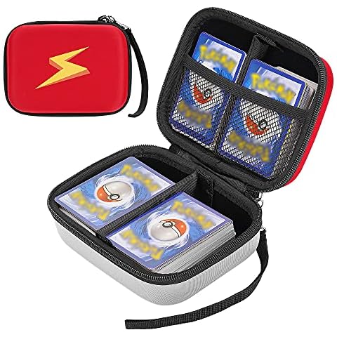 Cpano Travel Carrying Card Case Compatible with PM Trading Cards, Card Game Case Storage Holds Up to 400 Cards.Removable Divider and Hand Strap Offered.(Red lightning) Cover