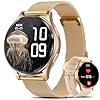 Lgnitek Smartwatch Damen mit 𝐄𝐊𝐆+HRV/ΒΙυtzυcker/BMI/Harnsäure, Rund 1,43" AMOLED Gesundheitsuhr mit Telefonfunktion, 24H Pulsuhr SpO2 Schlafmonitor Menstruationszyklus Fitness Tracker iOS Android