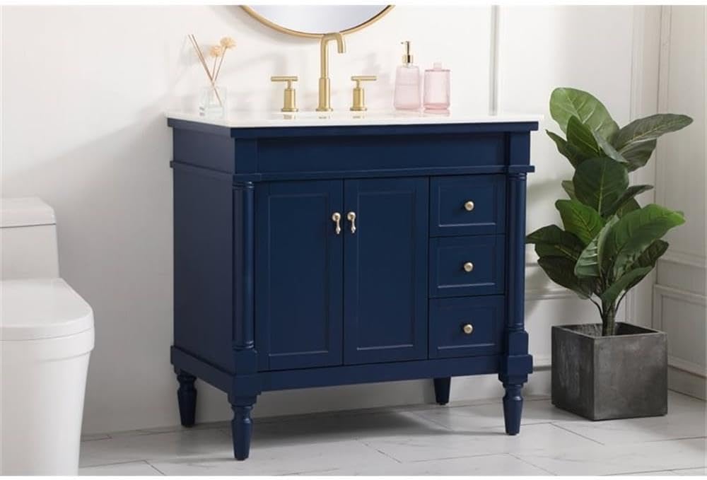 Elegant Decor Lexington 36" Solid Wood Single Bathroom Vanity in Blue