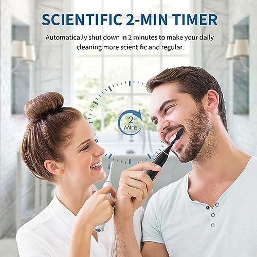 Yeebyars Electric Toothbrush for Adults and Kids Rechargeable Sonic Electric Toothbrush with 5 Brush Heads, Portable Electric Toothbrush with 2.5 Hours Charge for 120 Days Use (Black2, M)