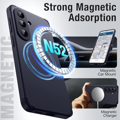 Image of JETech Magnetic Cover Case for Samsung Galaxy S26, Compatible with MagSafe, Dual-Layer Heavy Duty Shockproof Phone Cover, Camera Lens Full Protection, Anti-Scratch Hard PC Back (Deep Blue)