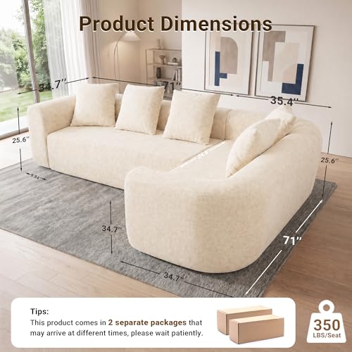 Image of Claiks 106 inch Boneless Couches for Living Room, Modular Sectional Sofa, Beige