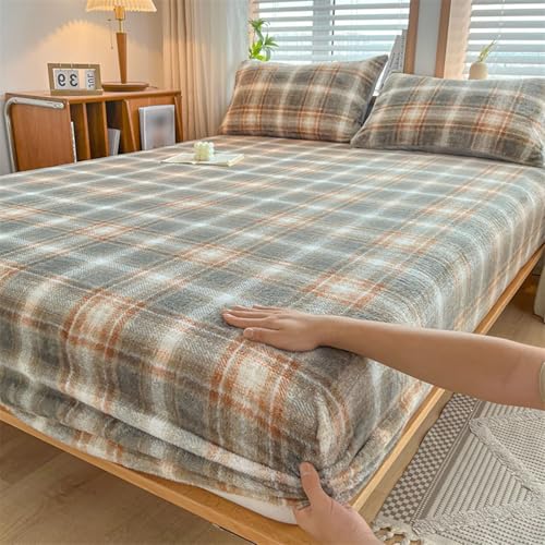 ANAZOZ Sabanas Bajeras 200x220cm,Sabanas Bajeras Patrón de Plaid Sábana Bajera Protectoras Caqui Gris