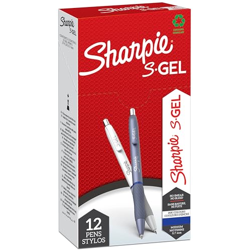 Sharpie S-Gel | Bolígrafos de gel | Punta mediana (0,7 mm) | Cuerpos azul hielo y blanco perla | Tinta azul | 12 unidades