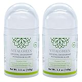 Vital Green Crystal Potassium Alum Deodorant – Unscented Mineral Deodorant For Men, Women And Athletes -3.53oz / 100gr (Pack of 2)