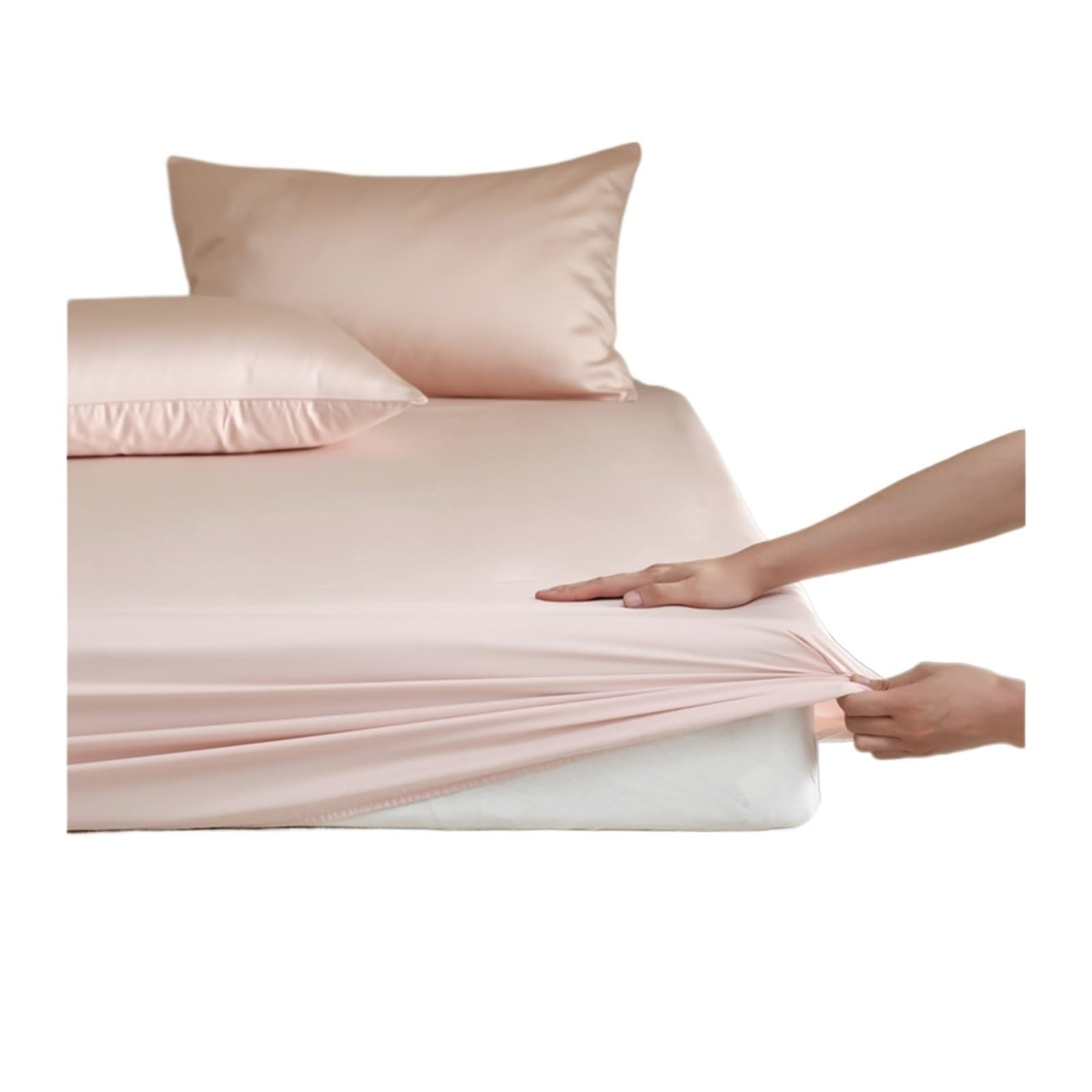 Lenzuola Di Seta Coprimaterasso di lusso con lenzuolo angoli in seta gelso Copriletto singolo matrimoniale king size queen fascia alta(Love Pink,120x200x30.0cm)