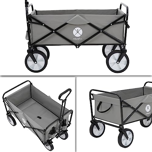 Miweba Faltbarer Bollerwagen MB-35 | Traglast 120 Kg - Klappbar - Handwagen faltbar - Transportwagen für Kinder - Kinderwagen - Gartenwagen - Wagen - Strandwagen - Faltwagen (Grau)