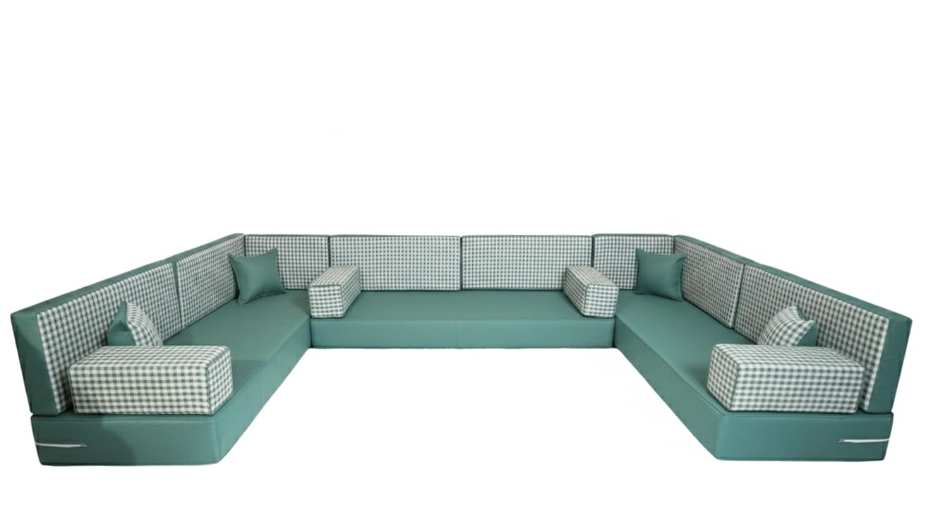 Middle Eastern Moroccan Majlis Seating – U Shaped Arabic Floor Cushion for Living Room – Sectional Sofa Set