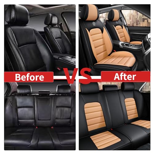 Image of Fit for Sedan SUV Pick-up Truck,Automotive,Ice Slik Nappa Leather Car Seat Covers,Waterproof Durability Washable Seat Covers,5 Seat Complete Set Luxury Car Seat Cover(Orange & Black)