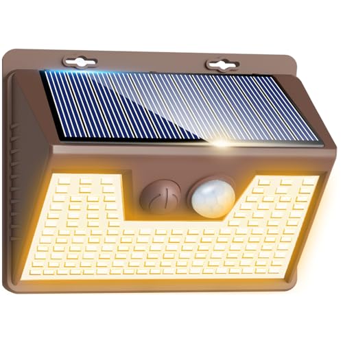 Image of Peasur Solar Lights Outdoor Motion Sensor Waterproof, 1Pack 140LED Brown Solar Powered Fence Light, 3 Modes Security Wall Lights for Garden Yard Outside(Warm White)