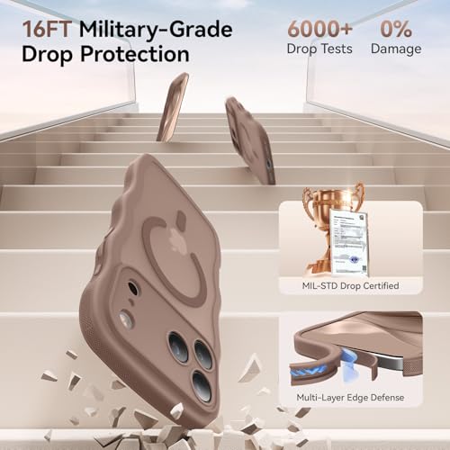 Magnetic for iPhone 17 Pro Case, Cute Wavy [Full Camera Protection] [Fit for MagSafe], 1X Screen Protector+1X Wrist Strap, Trendy Translucent Matte Women Girly Phone Case for iPhone 17 Pro 6.3", Brown by DOMAVER - Used condition - Image 7