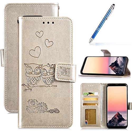 Robinsoni Case Compatible with Samsung Galaxy S8 Phone Case Wallet Galaxy S8 PU Leather Cover Shockproof Kickstand Case Flip Notebook Style Phone Cover Heavy Duty Case Hard Case Owl Printed Blue