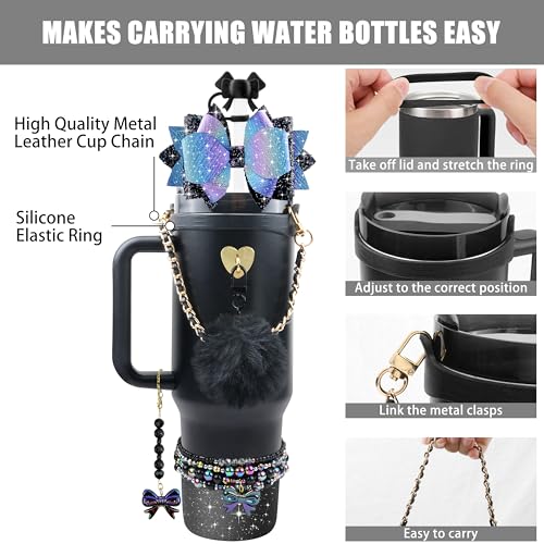 Hpebl 11PCS Bow Accessories for Stanley Cup Tumbler 30 40oz,Black - image 2