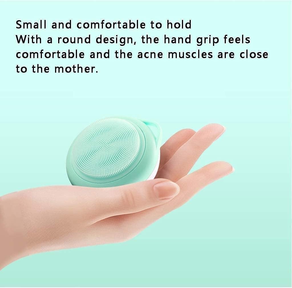 Round Facial Cleansing Brush, Soft Silicone Waterproof Face Cleansing Instrument, High Frequency Vibration Electric Wash Brush, for Skin Exfoliation, Deep Cleansing (Color : Green)