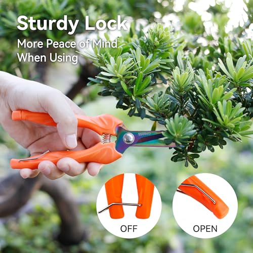 QMVESS Stainless Steel Garden Shears, Precision Cutting Pruning Shears, Lightweight Ergonomic Garden Clippers with Titanium Coating Straight Blade 3 Pcs Gardening Shears, Pruning Shears for Gardening - Image 4