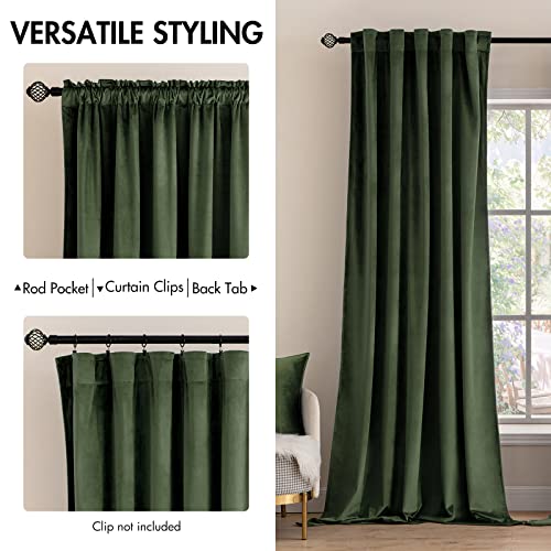 Miulee Velvet Curtains 96 Inches - Luxury Blackout Curtains For Bedroom Living Room Thermal Insulated Super Soft Window Drapes Rod Pocket & Back Tab, Olive Green, W52 X L96 Inches, 2 Panels #TOP1