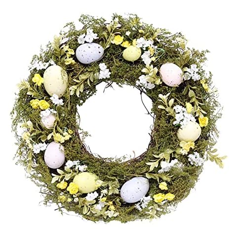 VURGER Easter Egg Wreath, Artificial Flower Easter Door Wreath Spring Summer Easter Decoration for Front Door, Wall Decor, Party (Green) Cover
