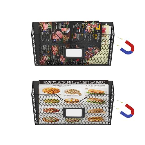 2 Pocket Magnetic File Holder - Multi-Surface Organizer, Whiteboard, Refrigerator, Mail & Folder Holder, Wall Mount (BLACK)