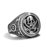 bahamut Mens Pirate Captain Skull Knife Ring for Men Gothic Punk Halloween Biker Stainless Steel Vintage Jewelry (Silver Pirate Skull, 9)