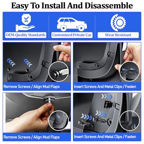 Image of Mud Flaps for 2025-2026 Tesla Model Y Juniper, Black, Set of 4 | No-Drill Splash Guards, Front and Rear, All-Weather, Impact Resistant TPE