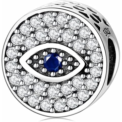 Magic Charms Evil Eye Hamsa Hand Charms 925 Sterling Silver Evil Eye Fátima Bead Pendant Charm para Mujer European Snake Dangle Dazzling Charms Bracelet, Cubic Zirconia Cover