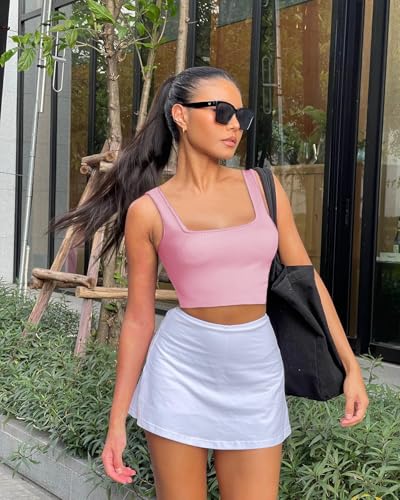 Image of OLCHEE Womens 3 Pack Crop Tank Tops Basic Seamless Ribbed Sleeveless Square Neck Workout Top Summer Exercise Yoga Gym Shirts