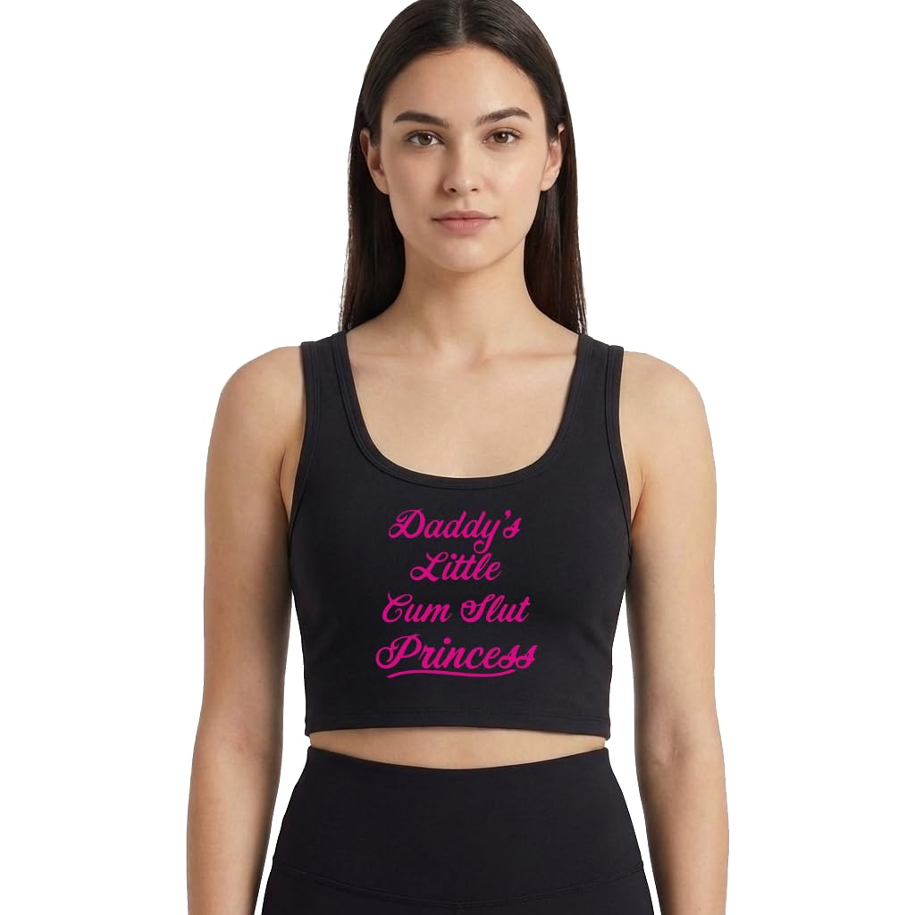 Summer Breathable Sleeveless Crop Top Cute Naughty Cum Slut Princess Gym Vest for Woman Adult Black-picture-47