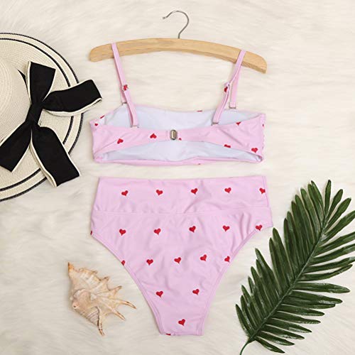 Biquíni feminino sexy push-up roupa de banho duas peças maiô com estampa acolchoada (rosa/G)