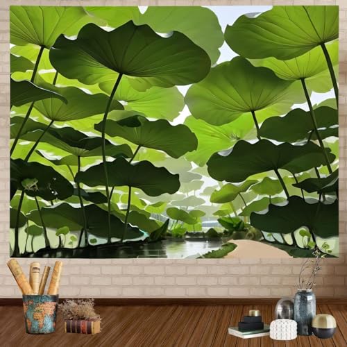 FENDROM Nature Lotus Leaf Tapestry Plant Tapestry Green Natural Scenery