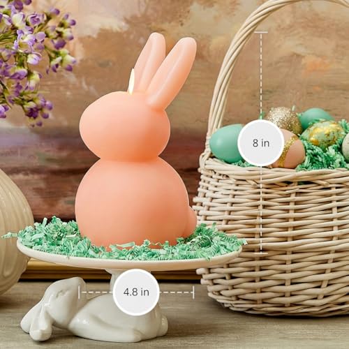 Image of Luminara Easter Bunny Candle- Mellow Peach 4.5 inch x 4.5 inch x 8.5 inch- Flameless Real-Flame Holiday-Inspired Decor- AA Batteries- Flickering LED Flame