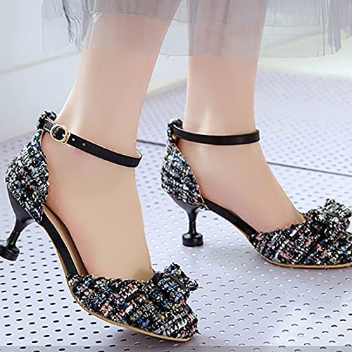 Girl's Kawaii Mary Jane Shoes Cute Chunky High Heel Vintage Pumps with Bow Pointed Toe Sandals Dress Kid Sandal3