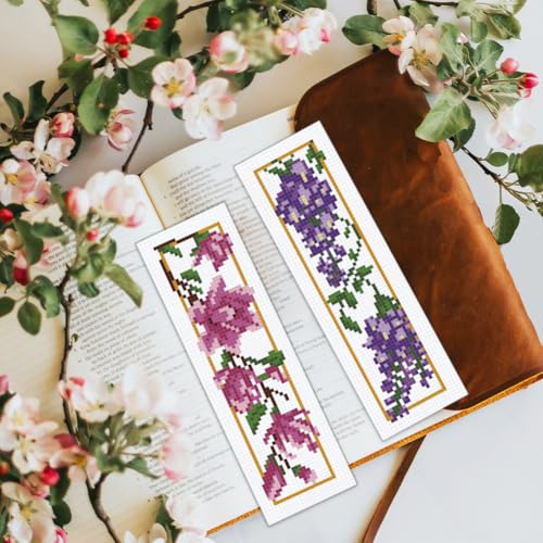Image of BEUNITONE 6 Pcs Flower Cross Stitch Bookmarks Kit for Adults Beginner DIY Stamped Embroidery Bookmark Kit with Instructions Cute Stamped Embroidery Bookmark for Book Lovers Handmade Gift 8''x2.4''